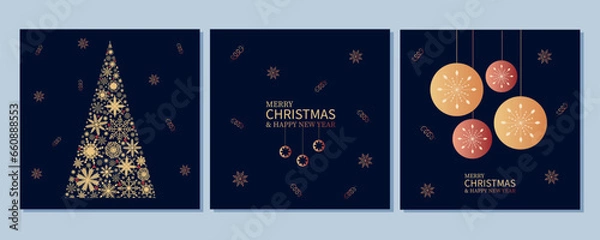 Fototapeta Christmas and New Year background. Greeting card, web banner. Realistic gift box, Christmas wreath, Christmas tree toy. Tinsel, falling decorative objects. Christmas xmas. Vector illustration, EPS 10.