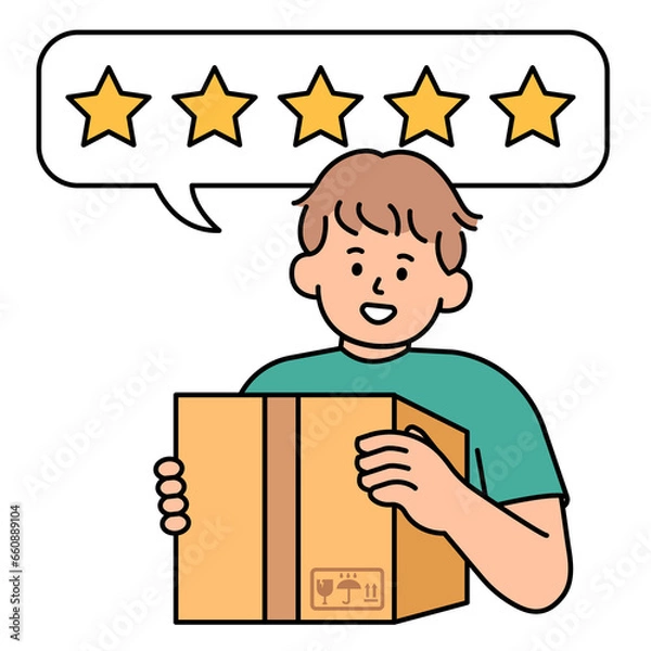 Fototapeta Man gives 5 stars for a shipping. simple vector illustration.
