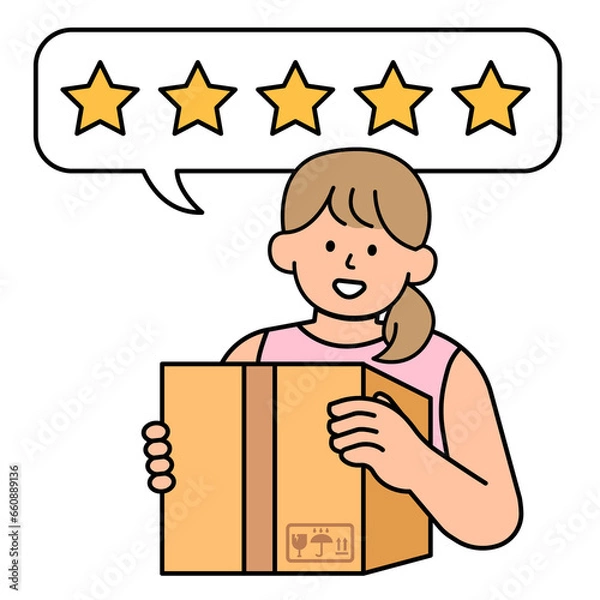 Obraz Woman gives 5 stars for a shipping. simple vector illustration.