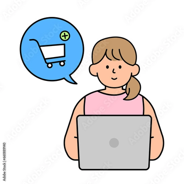 Obraz Woman is currently shopping online. simple vector illustration.