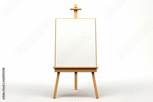 Obraz A wooden easel with blank white canvas isolated on a white background