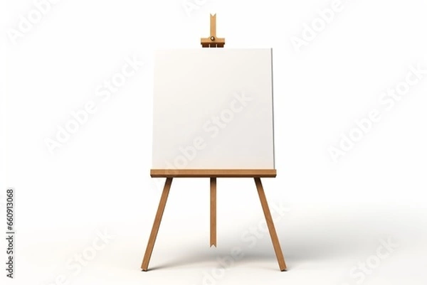 Fototapeta A wooden easel with blank white canvas isolated on a white background