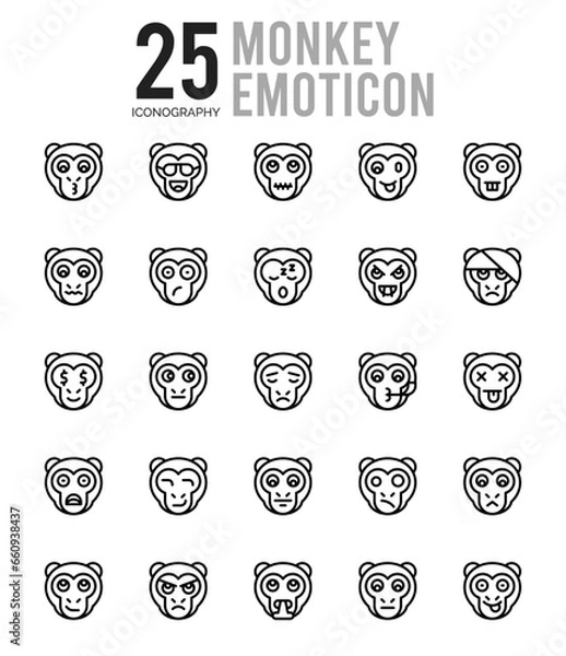 Fototapeta 25 Monkey Emoticon Outline icons Pack vector illustration.