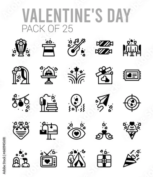 Obraz 25 Valentine's Day Lineal Fill icons Pack vector illustration.