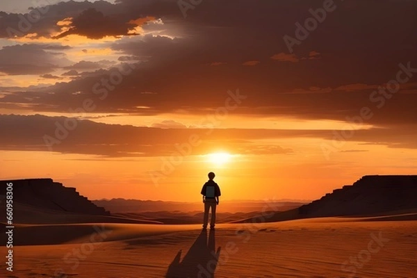 Fototapeta Wanderer's Solitude The Desert's Embrace - Generative AI Edition




