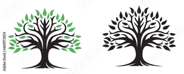 Obraz Abstract vibrant tree logo design, root vector, Tree logo, tree of life icon on white background, wall decor, wall art