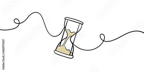 Fototapeta Hourglass vector one line continuous drawing illustration. Hand drawn linear silhouette icon. Trendy single line draw design vector graphic. Vector illustration