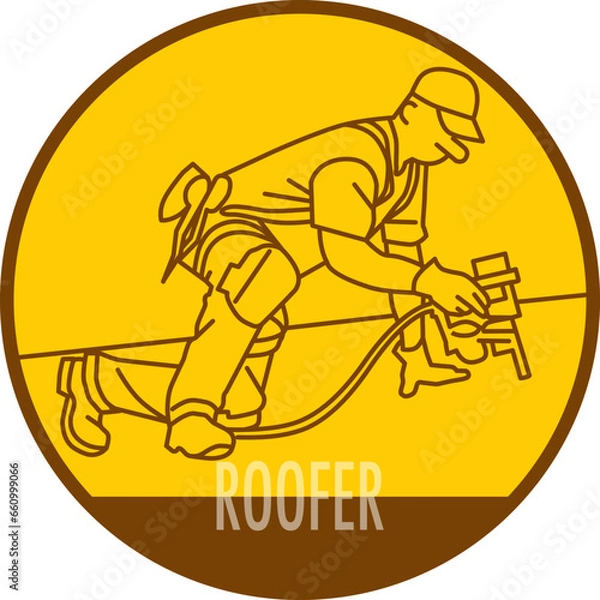 Obraz the roofer repairs the roof