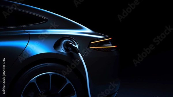 Fototapeta Advanced Aerodynamic Electric Car (EV) in Charging Process - Symbolizing Clean Energy & Efficient Transportation.