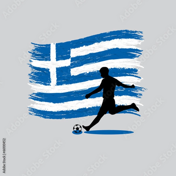 Obraz Soccer Player action with Hellenic Republic flag on background