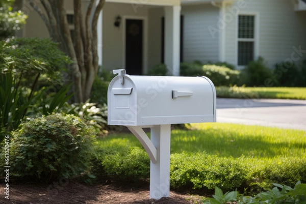 Fototapeta White Mailbox in Front of House, Generative AI