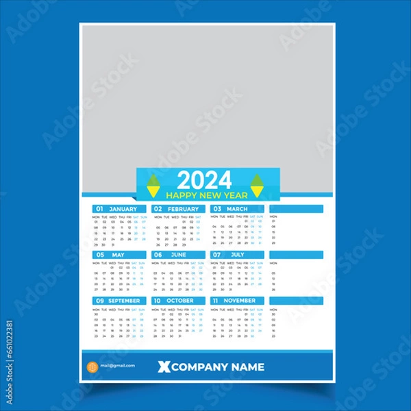 Fototapeta 2024 calendar template, Easy Editable File