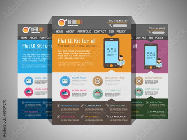 Fototapeta One page website flat UI design template.