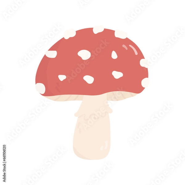 Fototapeta Cute mushroom in hand drawn cartoon style. Vector illustration, png of amanita in pastel colors