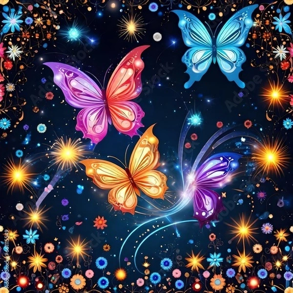 Fototapeta seamless background with butterflies