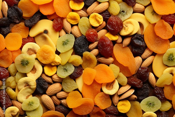 Fototapeta Various dried fruits and mix nuts