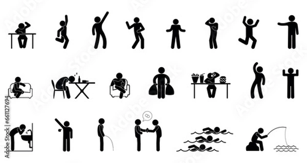 Obraz stick figure man icon, human silhouettes, people illustration set