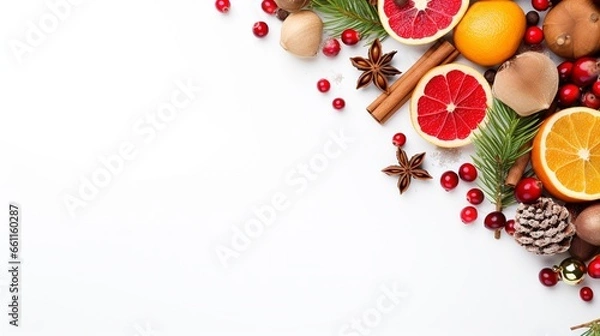 Fototapeta festive christmas assortment with copy space, white background, generative ai