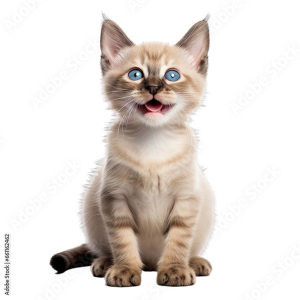 Fototapeta Front view close up of Balinese kitten isolated on a white transparent background