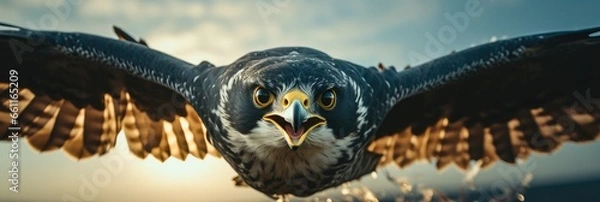 Fototapeta A detailed close-up of the eye of a peregrine falcon