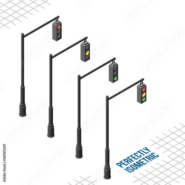 Fototapeta Isometric 4 Right Facing Hanging Traffic Lights