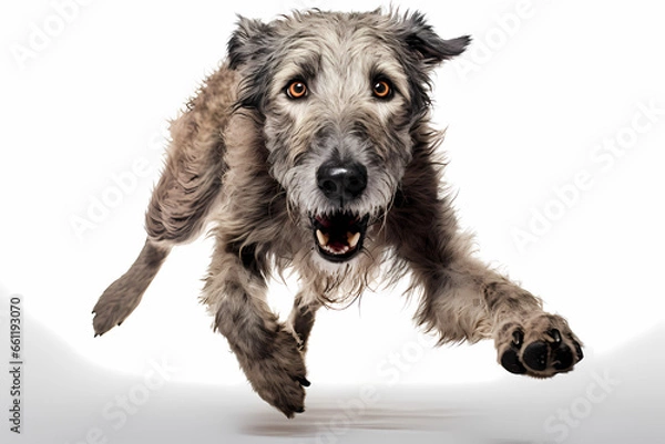 Obraz Irish Wolfhound Jumping on White Background