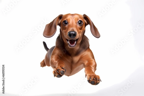 Obraz Dachshund Jumping on White Background	