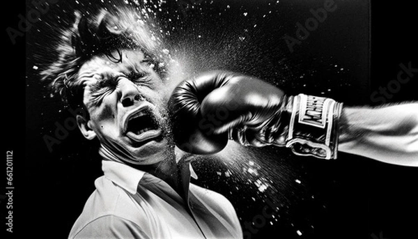 Fototapeta Black and White AI-Generated Boxing Knockout Photo