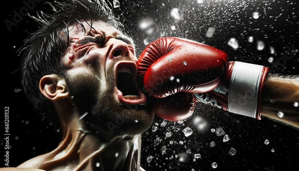 Fototapeta AI-Generated Color Image of a Knockout Boxing Punch