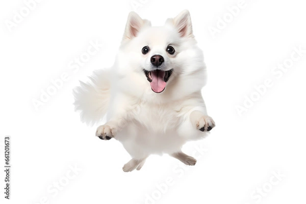 Obraz American Eskimo Jumping on White Background	