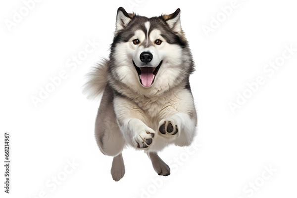 Obraz Alaskan Malamute Jumping on White Background	
