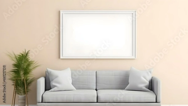 Fototapeta Sleek Interior Setting with Poster Frame Mockup, 3D Render -  generative KI