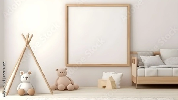 Obraz Sleek Interior Setting with Poster Frame Mockup, 3D Render -  generative KI