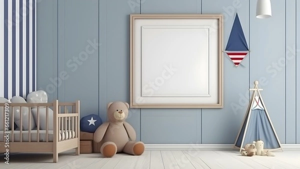 Fototapeta Sleek Interior Setting with Poster Frame Mockup, 3D Render -  generative KI