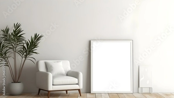 Fototapeta Sleek Interior Setting with Poster Frame Mockup, 3D Render -  generative KI