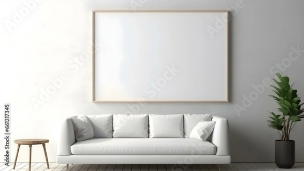 Fototapeta Sleek Interior Setting with Poster Frame Mockup, 3D Render -  generative KI