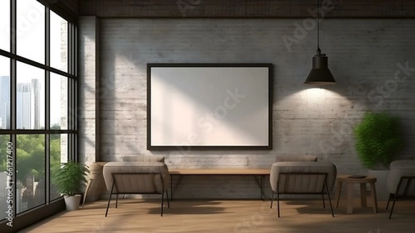 Fototapeta Sleek Interior Setting with Poster Frame Mockup, 3D Render -  generative KI