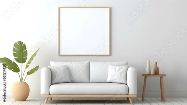 Obraz Sleek Interior Setting with Poster Frame Mockup, 3D Render -  generative KI