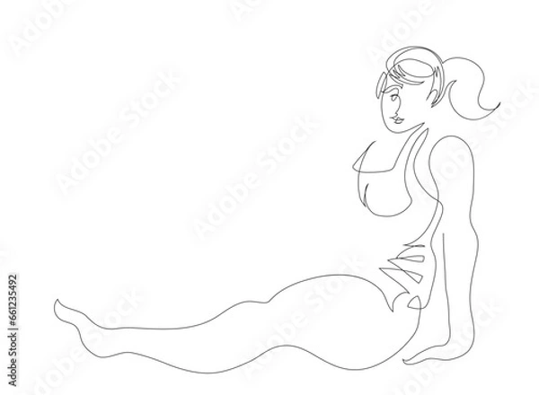 Fototapeta One line drawing of healthy woman in gym and doing exercise.
One continuous line drawing of woman in gym outfit sitting on the floor.