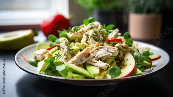 Fototapeta Avocado Apple and Chicken Salad Paleo and Keto Diet