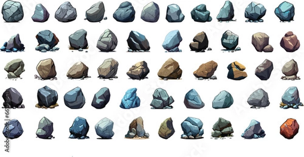 Obraz set of Stone rock. Stones boulder, gravel rubble and pile of rocks cartoon isolated, transparent background, vector illustration, high detail.