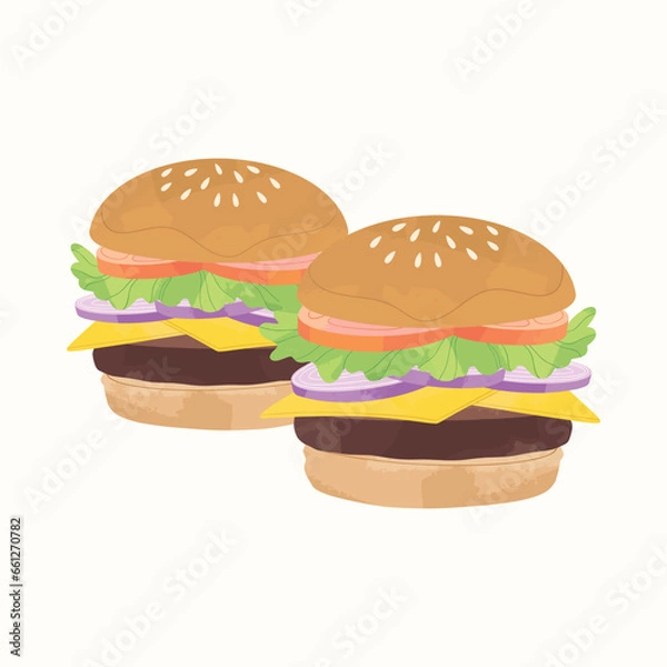 Obraz Hamburger Fast Food Vector Illustration