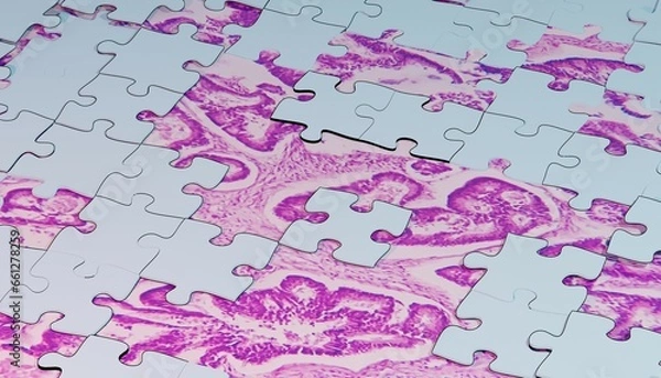 Fototapeta 3D render of puzzles which are cover the photo of a cancer