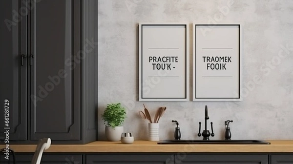 Fototapeta Mock up poster frame in kitchen interior, Farmhouse style,