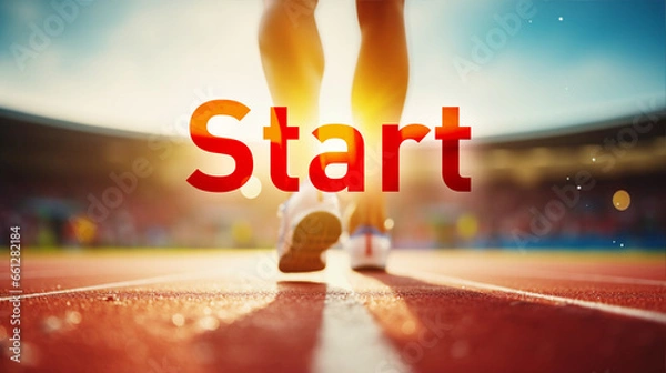 Obraz スタートラインに向かうアスリートの足 Athlete's feet heading to start line