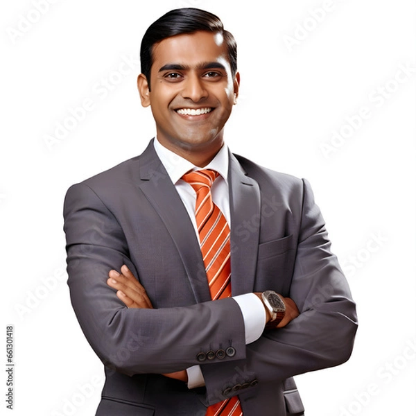 Fototapeta portrait of a smiling indian businessman isolated on transparent background - business people design element cut-out PNG