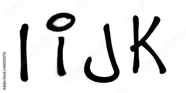 Fototapeta Graffiti spray font alphabet with a spray in black over white. Vector illustration. Part 3