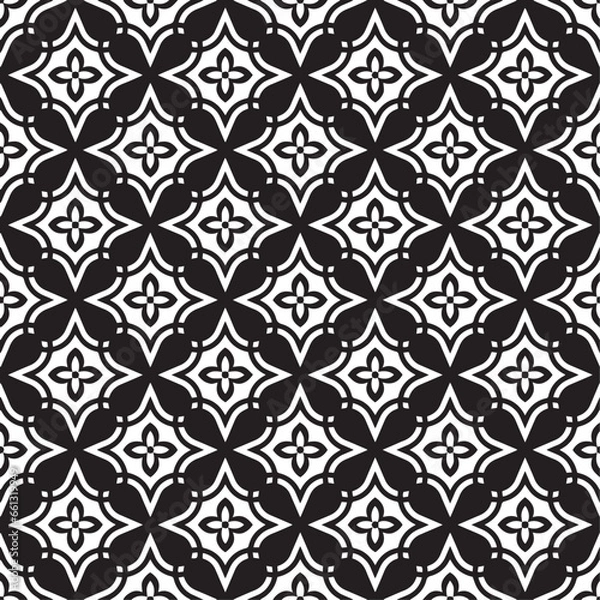 Fototapeta Seamless pattern with geometric and floral elements. Vector illustration