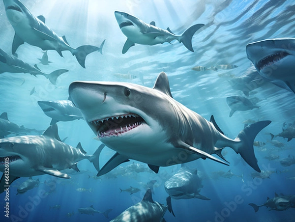 Obraz group of sharks