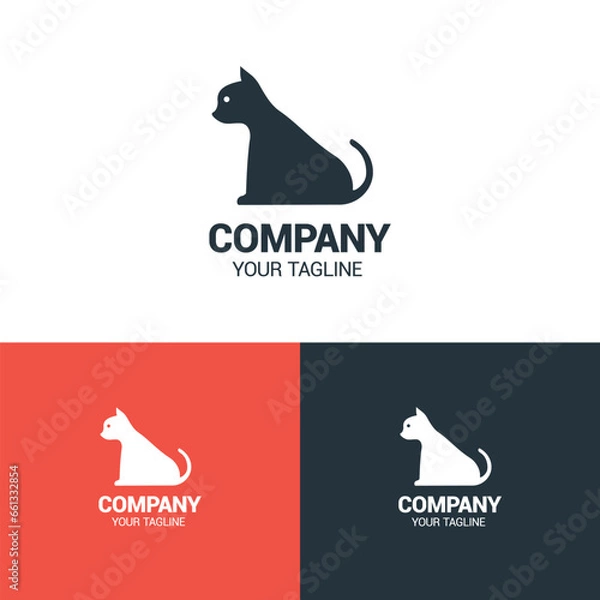 Fototapeta black and white cat logo vector, simple concept